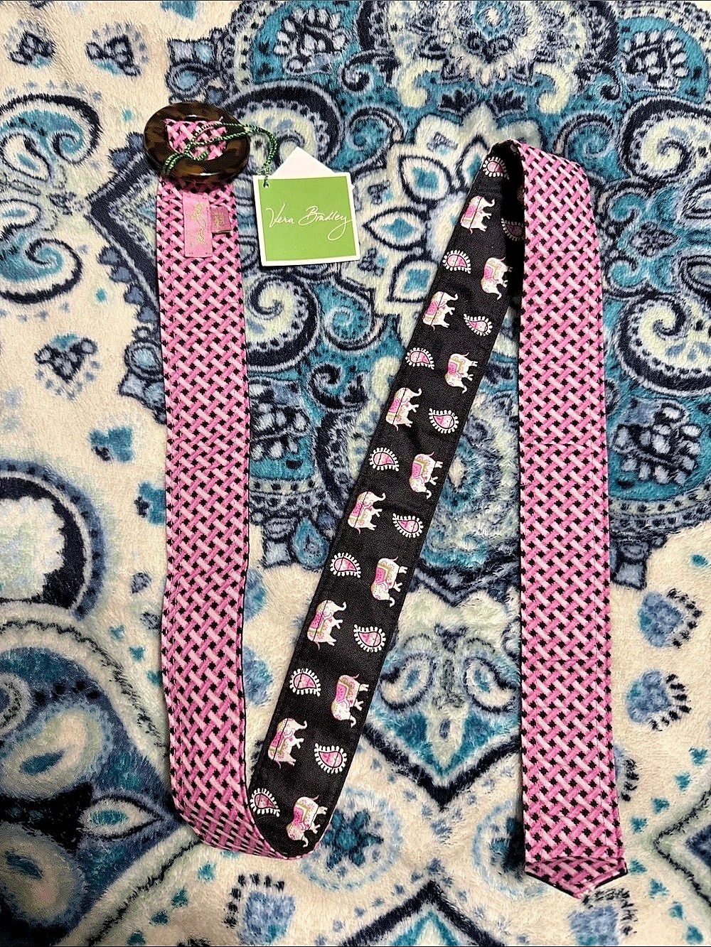 Vera Bradley Reversible Pink Elephants Belt in Pink & Black NWT